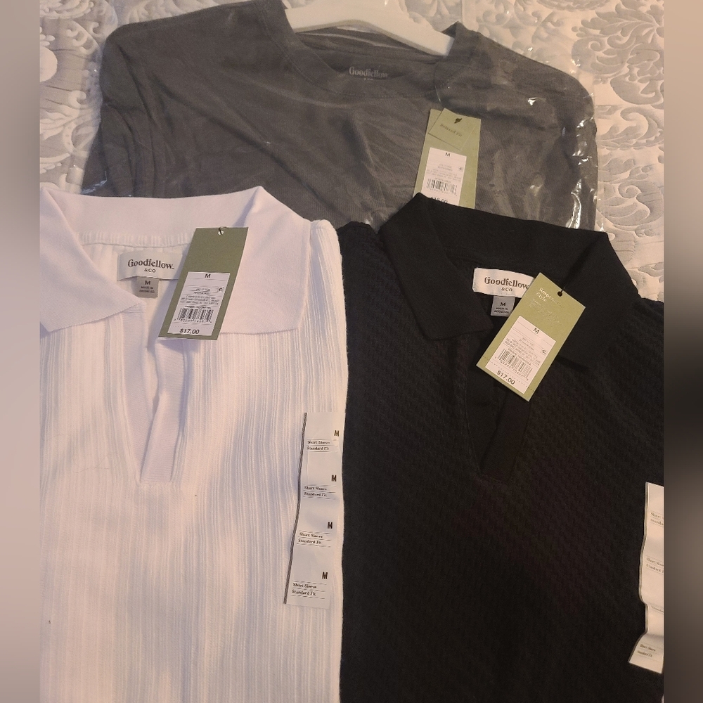 Goodfellow & Co Men's Polos and Pocket T- Shirt - White, Black, Gray Bundle
